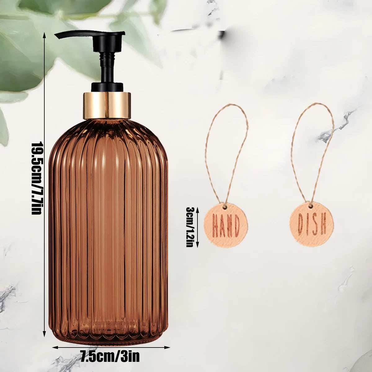 Amber Glass Soap Dispenser Set