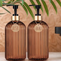 Amber Glass Soap Dispenser Set